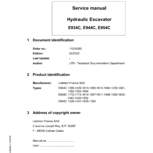 Liebherr ER954 C Hydraulic Excavator Operators Service Repair Manual - Image 1