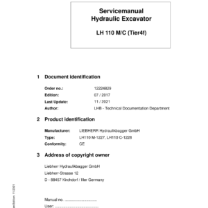 Liebherr LH110 C Hydraulic Excavator Operators Service Repair Manual - Image 1