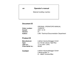 Liebherr LH110 EC Hydraulic Excavator Operators Service Repair Manual - Image 2