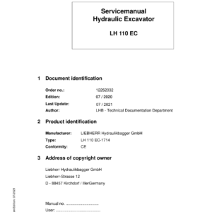 Liebherr LH110 EC Hydraulic Excavator Operators Service Repair Manual - Image 1