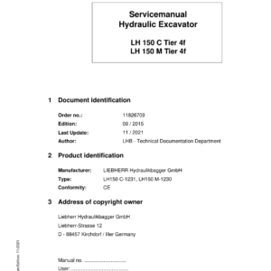 Liebherr LH150 C Hydraulic Excavator Operators Service Repair Manual - Image 1