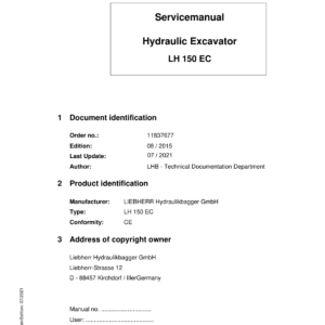 Liebherr LH150 EC Hydraulic Excavator Operators Service Repair Manual - Image 1