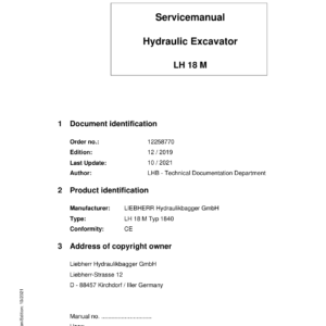 Liebherr LH18 M Hydraulic Excavator Operators Service Repair Manual - Image 1