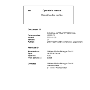 Liebherr LH22 M Hydraulic Excavator Operators Service Repair Manual - Image 2