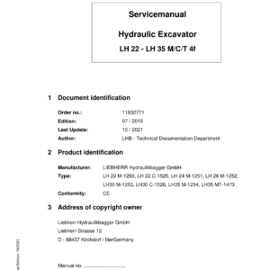 Liebherr LH22 M Hydraulic Excavator Operators Service Repair Manual - Image 1