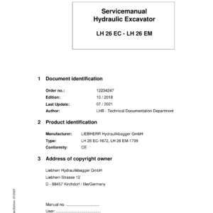 Liebherr LH26 EC Hydraulic Excavator Operators Service Repair Manual - Image 1