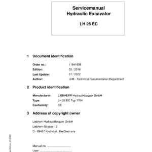 Liebherr LH26 EC Hydraulic Excavator Operators Service Repair Manual - Image 3