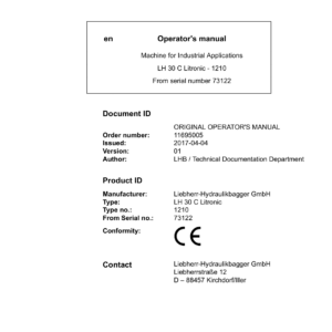 Liebherr LH30 C Hydraulic Excavator Operators Service Repair Manual - Image 2
