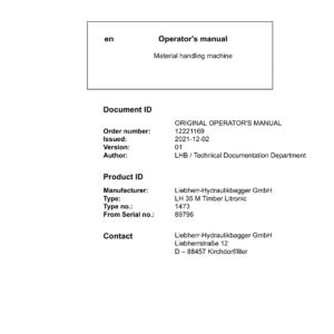 Liebherr LH35 C Hydraulic Excavator Operators Service Repair Manual - Image 2