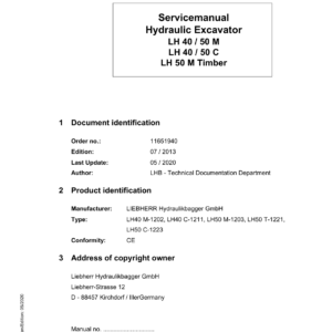 Liebherr LH40 C Hydraulic Excavator Operators Service Repair Manual - Image 1