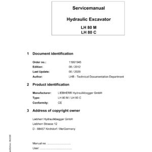 Liebherr LH80 C Hydraulic Excavator Operators Service Repair Manual - Image 1