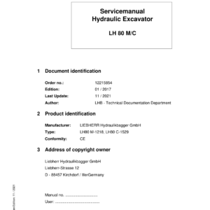 Liebherr LH80 M Hydraulic Excavator Operators Service Repair Manual - Image 3