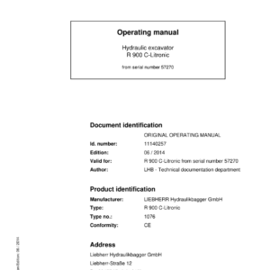 Liebherr R 900 C EDC Litronic Hydraulic Excavator Operators Service Repair Manual - Image 2