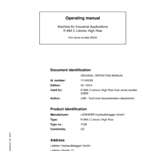 Liebherr R 984 C Litronic Hydraulic Excavator Operators Service Repair Manual - Image 2