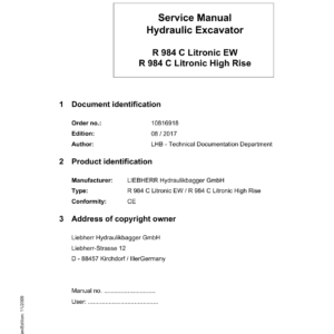 Liebherr R 984 C Litronic Hydraulic Excavator Operators Service Repair Manual - Image 1