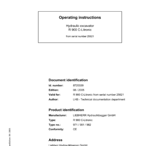 Liebherr R900 C Litronic Hydraulic Excavator Operators Service Repair Manual - Image 2