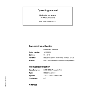 Liebherr R906 Advanced Hydraulic Excavator Operators Service Repair Manual - Image 2