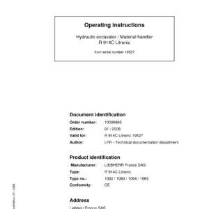 Liebherr R914 C Hydraulic Excavator Operators Service Repair Manual - Image 2