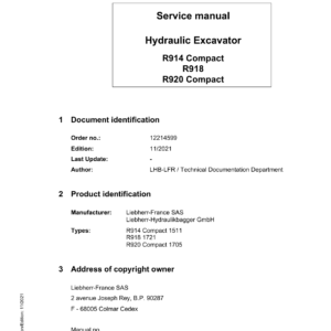 Liebherr R914 Compact Hydraulic Excavator Operators Service Repair Manual - Image 1