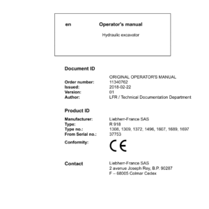 Liebherr R918 Hydraulic Excavator Operators Service Repair Manual - Image 2