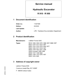 Liebherr R922 Hydraulic Excavator Operators Service Repair Manual - Image 1