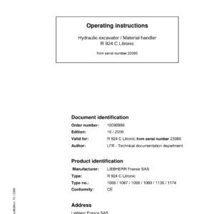 Liebherr R924 C Hydraulic Excavator Operators Service Repair Manual - Image 2