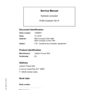 Liebherr R924 Compact (inc Tunnel) Excavator Operators Service Repair Manual - Image 3