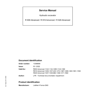 Liebherr R926 Advanced Hydraulic Excavator Operators Service Repair Manual - Image 1