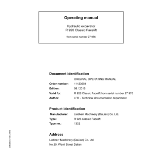 Liebherr R926 Classic Hydraulic Excavator Operators Service Repair Manual - Image 2