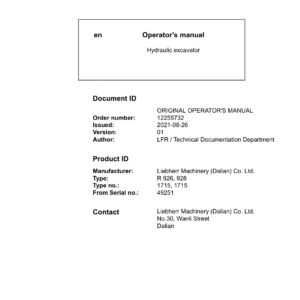 Liebherr R926 Hydraulic Excavator Operators Service Repair Manual - Image 2