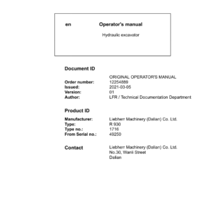 Liebherr R930 Hydraulic Excavator Operators Service Repair Manual - Image 2