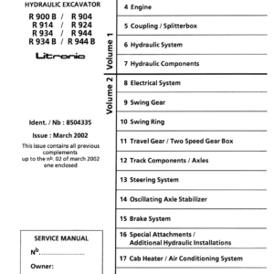 Liebherr R934 B Hydraulic Excavator Operators Service Repair Manual - Image 1