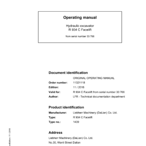 Liebherr R934 C Hydraulic Excavator Operators Service Repair Manual - Image 2