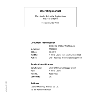 Liebherr R934 C Litronic Hydraulic Excavator Operators Service Repair Manual - Image 2