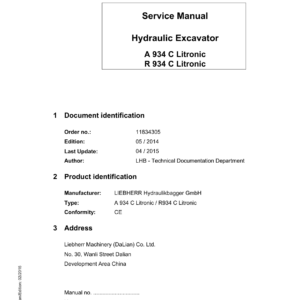 Liebherr R934 C Litronic Hydraulic Excavator Operators Service Repair Manual - Image 1