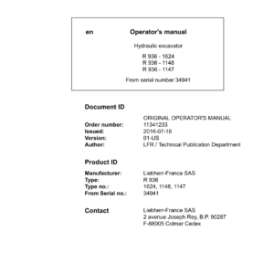 Liebherr R936 Hydraulic Excavator Operators Service Repair Manual - Image 2