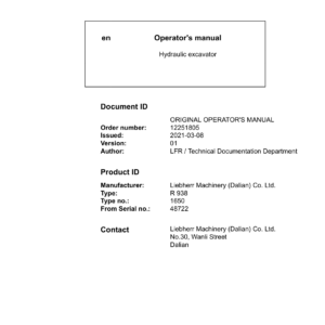 Liebherr R938 Hydraulic Excavator Operators Service Repair Manual - Image 2