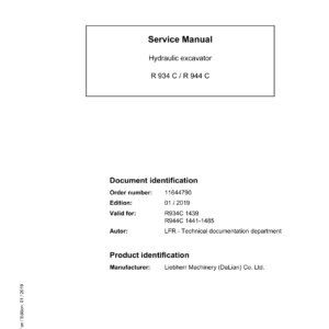 Liebherr R944 C Hydraulic Excavator Operators Service Repair Manual - Image 1