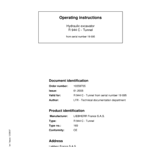 Liebherr R944 C Tunnel Hydraulic Excavator Operators Service Repair Manual - Image 2