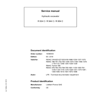 Liebherr R944 C Tunnel Hydraulic Excavator Operators Service Repair Manual - Image 1