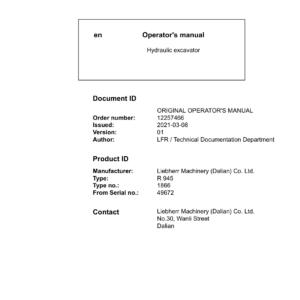 Liebherr R945 Hydraulic Excavator Operators Service Repair Manual - Image 2