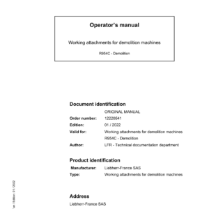 Liebherr R954 C Hydraulic Excavator Operators Service Repair Manual - Image 2