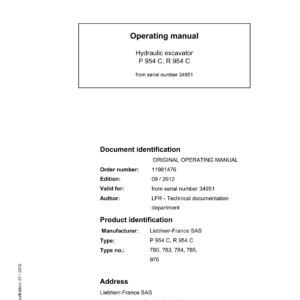 Liebherr R954 C, P954 C Hydraulic Excavator Operators Service Repair Manual - Image 2