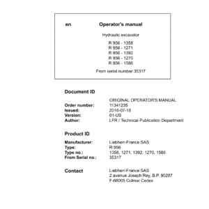 Liebherr R956 Hydraulic Excavator Operators Service Repair Manual - Image 2