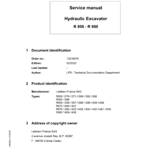 Liebherr R956 Hydraulic Excavator Operators Service Repair Manual - Image 1