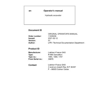 Liebherr R960 Demolition Hydraulic Excavator Operators Service Repair Manual - Image 2