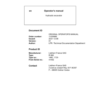 Liebherr R960 Hydraulic Excavator Operators Service Repair Manual - Image 2