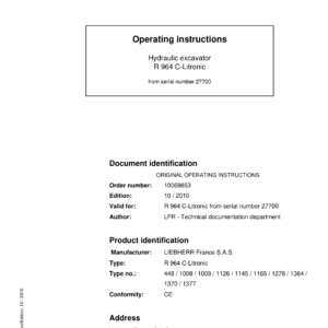 Liebherr R964 C Hydraulic Excavator Operators Service Repair Manual - Image 2