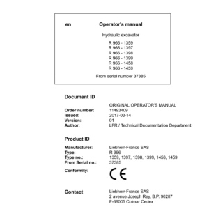 Liebherr R966 Hydraulic Excavator Operators Service Repair Manual - Image 2