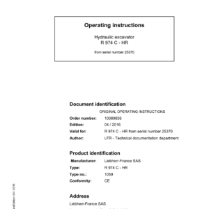 Liebherr R974 C Hydraulic Excavator Operators Service Repair Manual - Image 2
